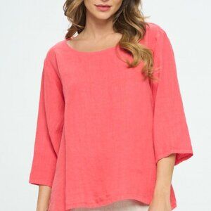 Match Point USA 100% Linen Ruffle Bottom Top
